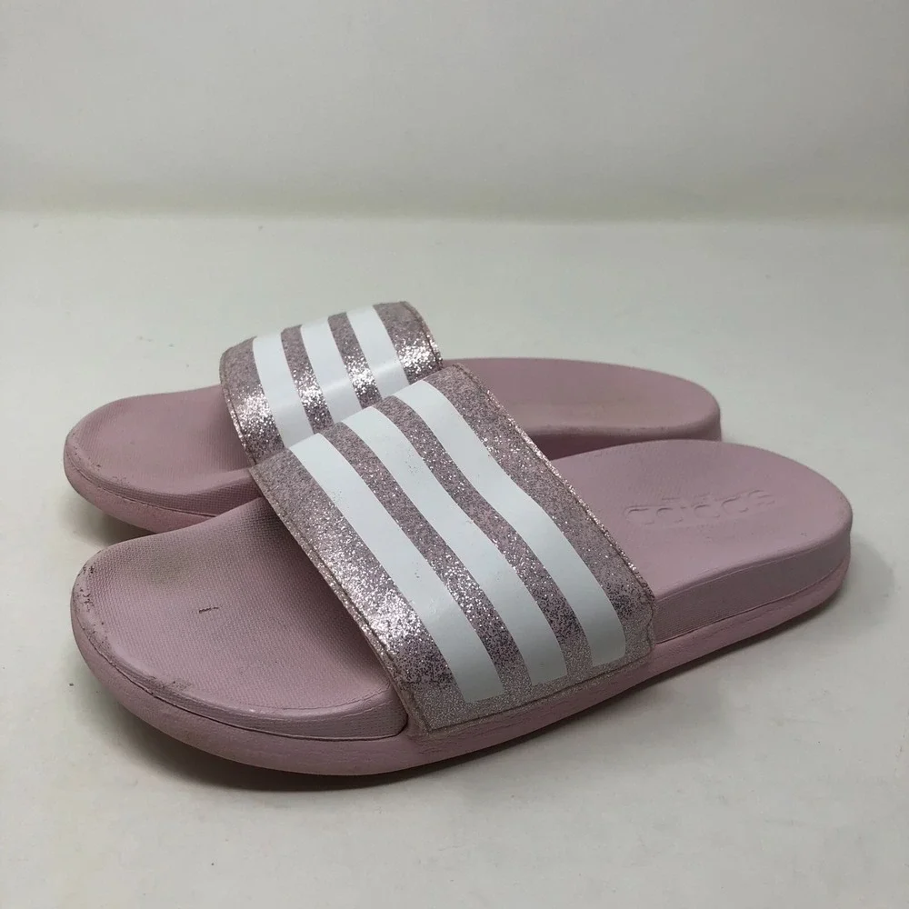 Adidas Slides Adilette Comfort Pink White Girls 12 Slip On Sandals